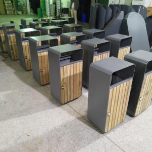 Modern Standing ABS Waste Bin Stainless Steel Wooden Finish Outdoor Container Ashtray for Street Recycling 12L 30L <strong>Trash</strong> <strong>Can</strong> - Product Image 2