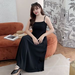 เดรสยาวผ้าชีฟองสีดำสำหรับผู้หญิงไซส์ใหญ่ พร้อมชั้นผ้าบาง สายเดี่ยวรัดเอว สีพื้น รุ่น N8380 - Product Image 5
