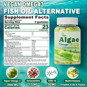 Vigoworld Vegan Omega 3 Supplément d'huile d'algues Gommes <span class=keywords><strong>DHA</strong></span> & EPA de Marine avec CoQ10 Astaxanthine pour adultes Santé des yeux et des os - Product Image 2