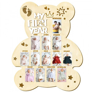 Cadre photo pour photos de nouveau-né Bear Milestone - Cadre photo en bois à plusieurs compartiments pour photos de bébé - Product Image 2