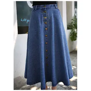 <span class=keywords><strong>Faldas</strong></span> <span class=keywords><strong>vaqueras</strong></span> casuales de moda al por mayor, de cintura alta, talla grande, largas, estilo A, para mujer - Product Image 6
