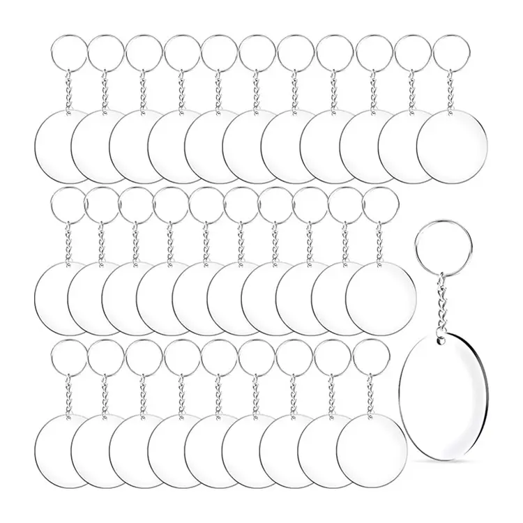 Chaveiro em acrílico redondo para vinil DIY, chaveiro em branco com buraco, ornamento circular em acrílico transparente, 5 cm x 0,3 cm