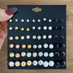 Juego de Aretes de Aleación Chapados en <span class=keywords><strong>Oro</strong></span> con Perlas de Imitación <span class=keywords><strong>y</strong></span> Circonitas, Joyería de Moda para Mujer, Regalo para Uso Diario o Fiestas - Product Image 5
