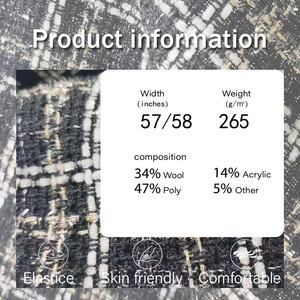 최고의 가격 무거운 무게 265GSM 짠 모직 폴리에스터 직물 직물 의류 격자 무늬 혼합 트위드 직물 여성 의류 - Product Image 2