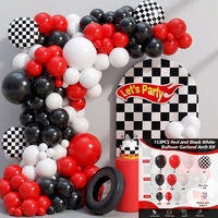 Kit d'arche de ballons de course automobile, ballons en latex à carreaux rouges, noirs et blancs pour la décoration de fête d'anniversaire sur le thème de la course automobile pour enfants et garçons