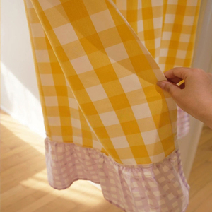 Tenda Corta Classica a Quadretti Gialli con Occhielli, Divisorio <span class=keywords><strong>per</strong></span> Cucina, Piccole <span class=keywords><strong>Tende</strong></span> con Orlo Inferiore Viola - Product Image 4