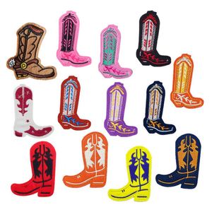 Patchs brodés personnalisés thermocollants en gros pour vêtements et chapeaux, motif bottes de cowboy/cowgirl - Product Image 2