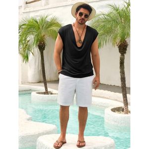 2025เสื้อกล้ามฮิปฮอปผู้ชายเสื้อยืดแขนกุดคอวีลึกทรงหลวมลำลองชายหาดฤดูร้อนสไตล์เรียบง่ายไซส์ XL เสื้อ3D - Product Image 1