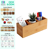Support de rangement de bureau en bambou BH avec 3 compartiments pour stylos, crayons et télécommandes