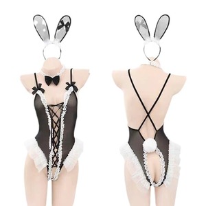 Combinaison de lingerie sexy avec bordure en dentelle, col en V profond, costume de jeu de rôle pour femmes, matière en nylon transparente - Product Image 5
