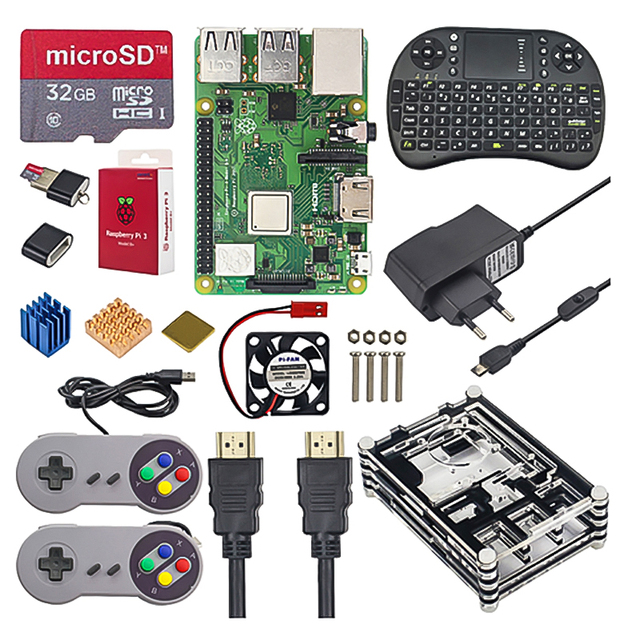 Raspberry Pi 3 Game Kit + 16 32GB SD Card + Mini Keyboard + Game Controller + Case + Power + Heat Sink +  Cable for RetroPie