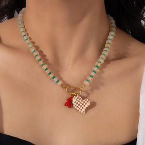 Collier tendance pour femmes, collier en cristal coloré avec strass en forme de cœur et de fleur, bijoux - Product Image 6