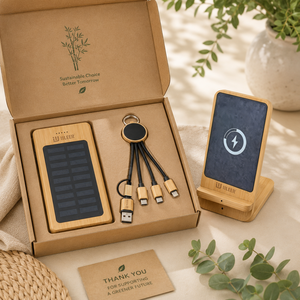 Ensemble d'accessoires de bureau Bamboo Lifestyle Collection avec clavier, souris, calculatrice, porte-stylo, haut-parleur, logo personnalisé - Product Image 5