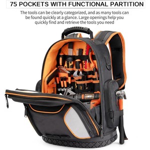 Nouveau sac à dos pour outils, sac à dos d'électricien durable, base moulée imperméable, sac de rangement pour outils robuste - Product Image 3