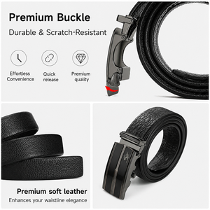 Ceinture pour homme en simili cuir de crocodile, boucle automatique à cliquet, élégante, formelle et décontractée, en vente - Product Image 6