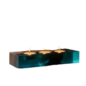 Olive Wood Handmade <b>Square</b> <b>Candle</b> Stand & Epoxy Resin Tealight Holder Modern Office Home Decor - Product Image 1