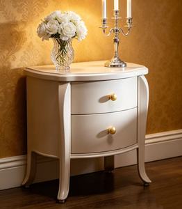 Classic Solid Wood Nightstand,2 Curved Drawer Brass Knob Cabriole Leg Bedside Cabinet for European Bedroom <b>Night</b> <b>Stand</b> - Product Image 4