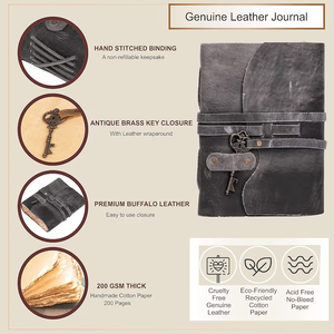 สมุดบันทึกปกหนังทำมือพร้อมกุญแจล็อค สมุดจดบันทึกสไตล์วินเทจ ของขวัญไดอารี่สไตล์เรสติก สมุดบันทึกการเดินทางแบบแฮนด์เมด - Product Image 5