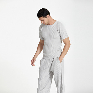 T-shirt à manches courtes pour homme en plissé Miyake de haute qualité, 100% polyester, respirant, décontracté chic, vêtement d'été, haute élasticité - Product Image 4