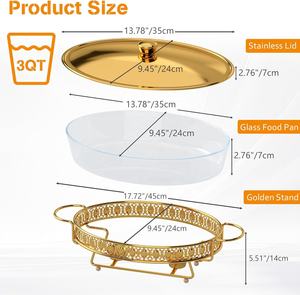 EffiQ-Rate Réchaud ovale 3 Qt avec bac en verre, en acier inoxydable doré, pour tablettes de combustible solide, idéal pour buffets, réceptions et traiteur - Product Image 5