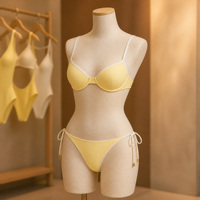 Badpakkenfabrikant op maat gemaakte bikini's van gerecycled materiaal, kleurblok, met beugels, lage rug, hoge beenuitsnijding, cheeky model voor dames.