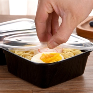 Boîtes à emporter en plastique épaissi à 2 compartiments, boîte à lunch jetable type bento - Product Image 3