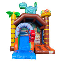 Château gonflable combiné avec toboggan, trampoline et parcours d'obstacles gonflable, toboggan Dino Slide Bounce Moonwalk Jumper