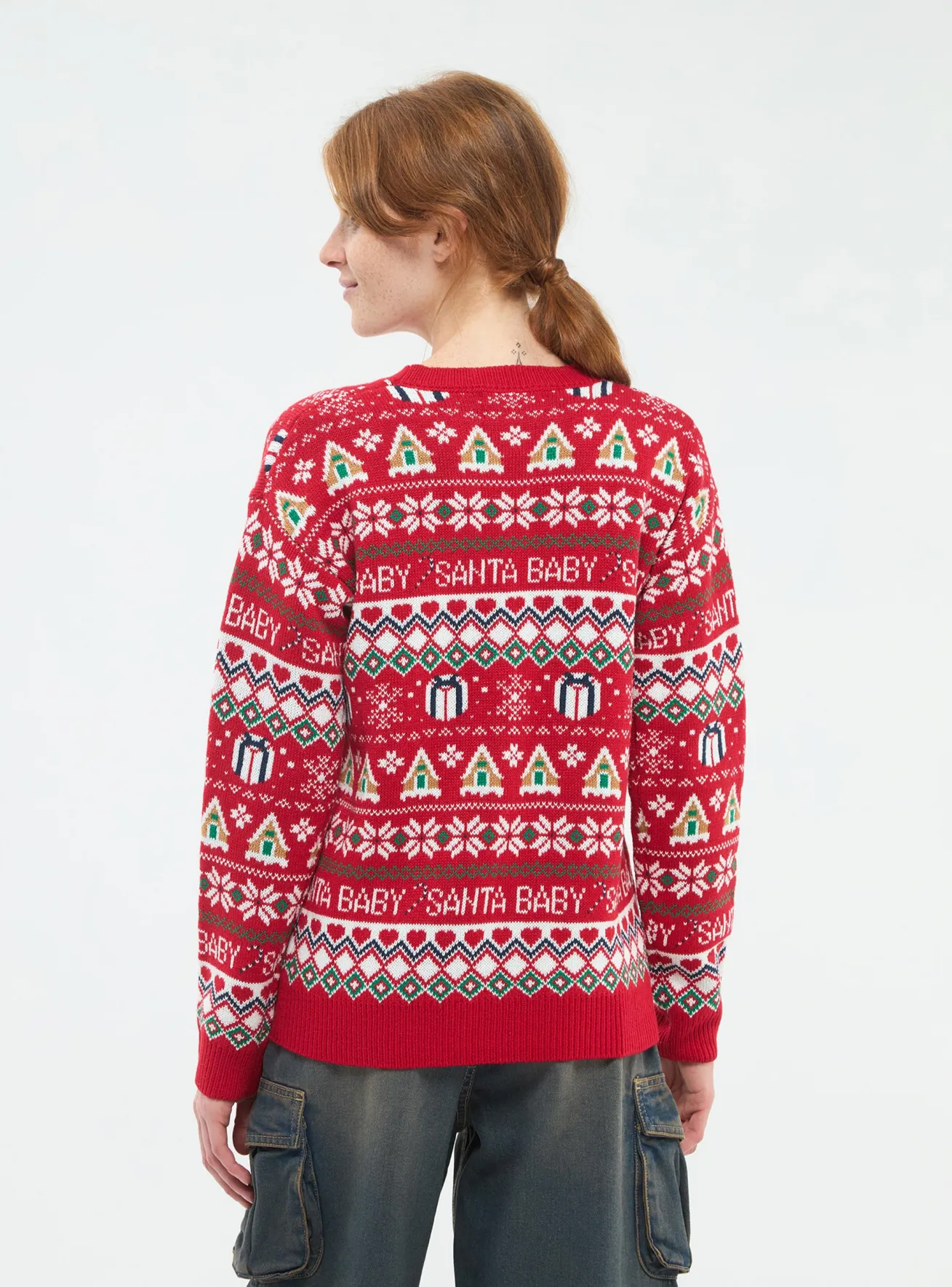 Blusa de malha FNJIA 2024 personalizada estilo grosso de natal, pulôver de malha de manga longa e grosso, suéter de inverno outono