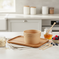 Factory Direct Sale Plastic-free Recyclable Kraft Paper Bowl Heavy-duty & Heat-resistant Round Natural/White Lunch Box with Lid