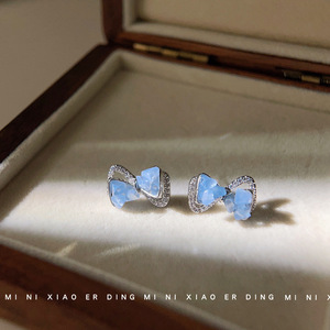 Pendientes <span class=keywords><strong>de</strong></span> Cristal con Lazo Azul <span class=keywords><strong>de</strong></span> 10x16mm para Mujer, Tono Plateado, Circonita Cúbica, Joyería <span class=keywords><strong>de</strong></span> Moda, Venta al Por Mayor - Product Image 4