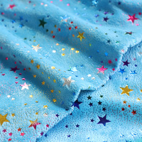 Grossiste Super doux bronzant, tricoté 100% Polyester feuille imprimée Velboa Star Design Velboa argent imprimé Minky tissu polaire/