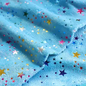 Wholesaler Super Soft Bronzing, Knitted 100%Polyester Foil Printed Velboa Star Design Velboa Silver Printed Minky Fleece Fabric/