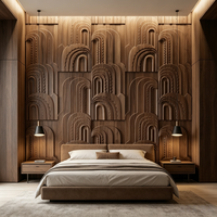 Panneau mural en bois massif sculpté en 3D de style Art déco de luxe avec motif géométrique cintré pour la décoration des halls d'hôtel et des murs d'accentuation des villas