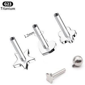 เครื่องประดับเจาะร่างกายไทเทเนียม Gaby Astm F136 G23 รูปดอกไม้ หัวใจ แท่งสีดำ ราคาขายส่ง เกลียวใน ต่างหูแบบติดหู 16g - Product Image 1