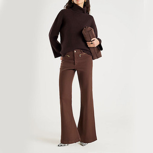 Pantaloni Bootcut da Donna Personalizzati OEM, Gamba Svasata Elasticizzata con Tasche con Zip, Pantaloni Marroni per Ufficio e Lavoro Casual - Product Image 2