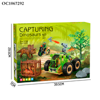 118 pièces DIY Scène de capture de dinosaures Mini-voitures Briques Blocs de construction Jeux de construction Jouet