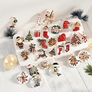Wholesale New Christmas Decorations Fashion Metal Brooch <b>Pin</b> Featuring Snowman Santa Claus Boot Garland Digital Jewelry Gift - Product Image 3