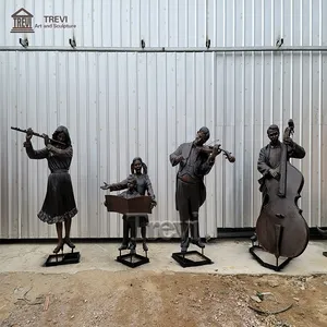 Levensgrote Metalen Ornament Muziek Sculptuur Jazz Rock Band Brons Muzikant Groep Standbeeld