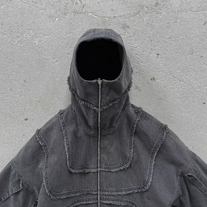 Sudadera con capucha de algodón de tejido inverso para hombre, estilo oversize, desgastada, para entrenamiento, con capucha con cremallera personalizable en toda su longitud, color gris 500M - Product Image 3
