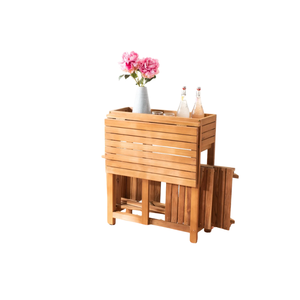 Ensemble de jardin moderne Minh Phuoc Furniture, nouveau, en acacia, style bistrot, 4 places, pour l'extérieur et l'intérieur, résistant aux taches d'huile. - Product Image 2