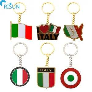 Manufacture Customize Italy Enamel Keychain Custom Logo Italy National Flag Shield Keychains Roma Round I Love Italy Keyring