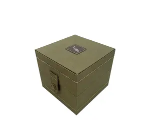 Innovative Design Linen Green Watch Packaging Box Custom Single Watch Empty Box With Logo