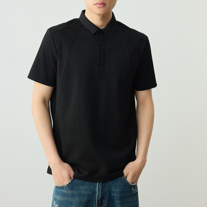 <span class=keywords><strong>เสื้อโปโล</strong></span>ผู้ชายทรงปกติ ผ้าคอตตอนปิเก้ 220GSM สีดำล้วน แต่งแถบเย็บแนวเฉียง รับทำโลโก้ OEM - Product Image 1