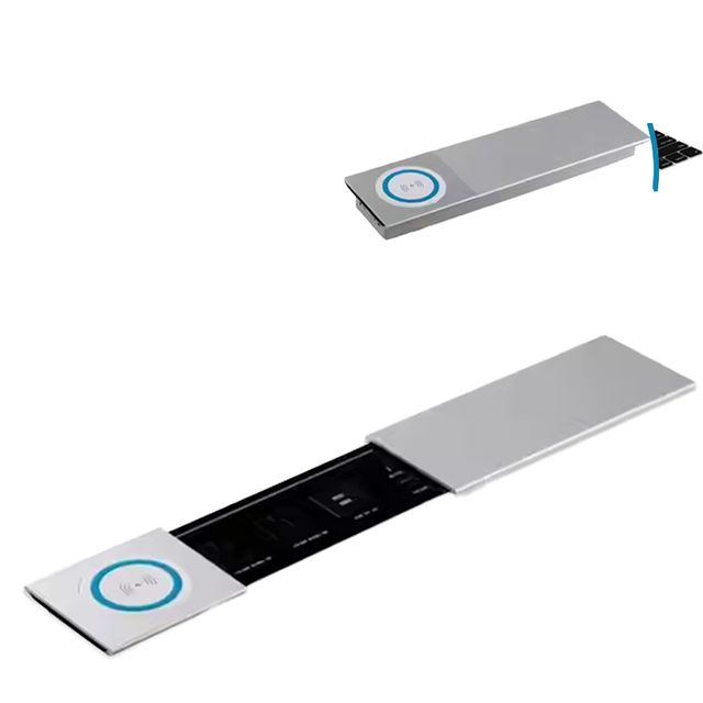 Pull Slide Hidden Table Socket Aluminum Alloy Panel 15W Wireless Charger Customizable EU/US/UK Socket