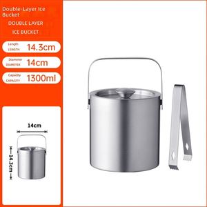 1.3L Eco-Friendly Custom Logo Stainless Steel Double Wall Round Luxury for Ice <b>Bucket</b> <b>with</b> Wood <b>Lid</b> for Party - Product Image 3