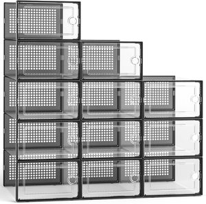Boîte à chaussures pliable à double cadre en polypropylène (PP) transparent, gain de place, empilable, organisateur de rangement moderne pour dortoir - Product Image 1