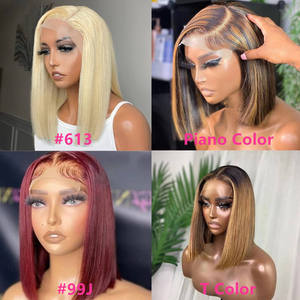 2*6 Kim Đóng Cửa Đôi Vẽ Thẳng Bob Tóc Giả Với Ren Trong Suốt Phía Trước 100% Trinh Nữ Lớp Biểu Bì Phù Hợp Tóc Con Người Cho Phụ Nữ Da Đen - Product Image 3