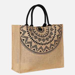Bolso Tote de Yute Premium Elegant Choice, con Botón, para Uso en Exteriores, Construcción de Fibra Natural, Gran Capacidad de Almacenamiento, Dos Asas - Product Image 4