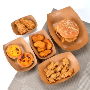 Wholesale Paper Food Trays Box Disposable Grease Proofing Take Away Kraft Paper Boat Shape Food Tray For Fast Food
