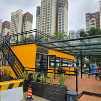 Magasin conteneur à montage rapide sur un seul étage, terrasse, café-restaurant préfabriqué en conteneur pour usage commercial en centre commercial, design moderne